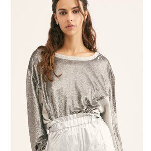 FREE PEOPLE Rise and Shine pullover sequin sweatshirt NEW XS